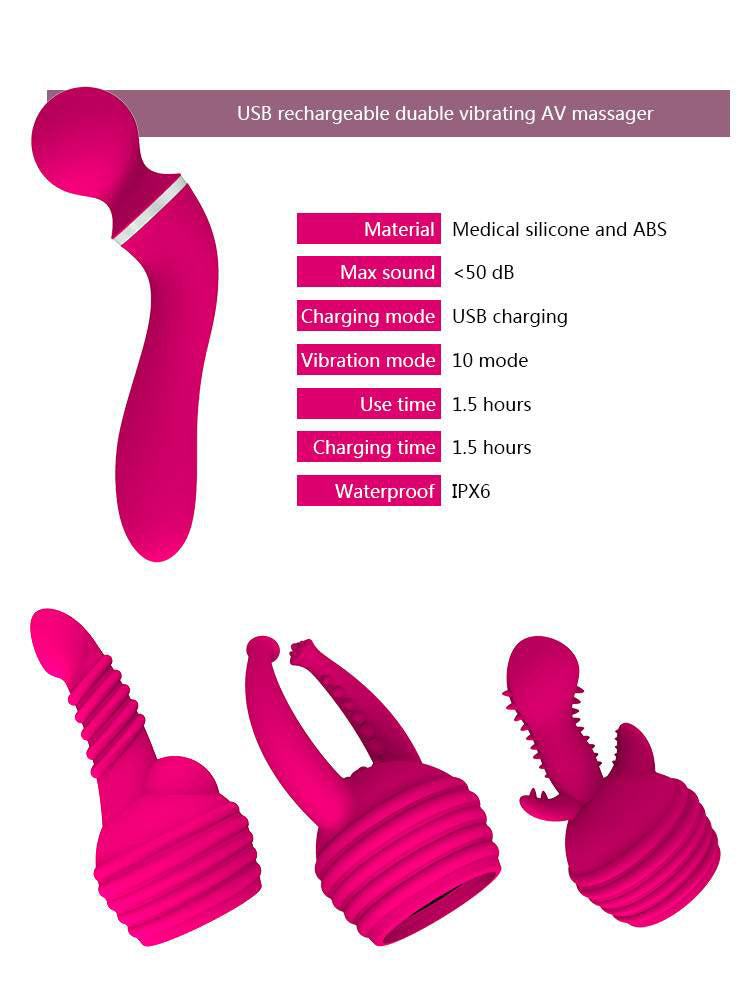 MZ2554 Magic Wand Intimni Masažer sa 3 Nastavka – 10 Vibracionih Modova, USB Punjenje